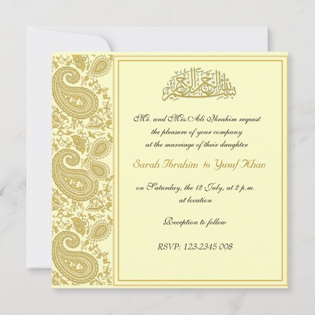 Invitation Mariage musulman d'or (Devant)