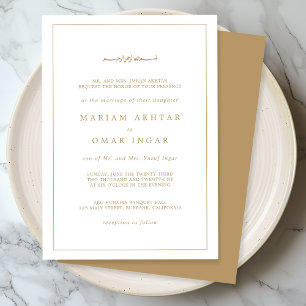 Invitation Mariage Musulman Élégant Minimaliste Bordure Or