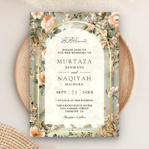 Invitation Mariage Musulman Fleur Florale Vert Sauge Rustique