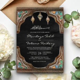 Invitation Mariage musulman islamique à arche festonnée noir