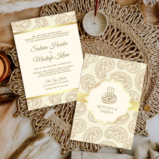 Invitation Mariage musulman islamique à motifs paisley crème  (Créateur téléchargé)