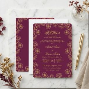 Invitation Mariage Musulman Islamique aux Fleurs Magenta et O