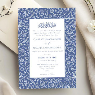 Invitation Mariage musulman islamique bleu vintage floral élé