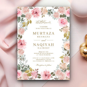Invitation Mariage Musulman Islamique Floral Rose Pâle Modern