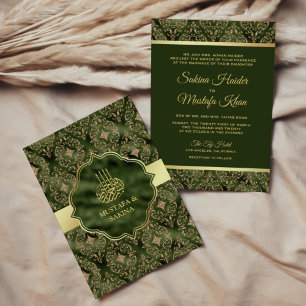 Invitation Mariage Musulman Islamique Vert Chasseur Damassé O