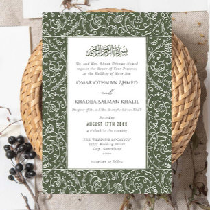 Invitation Mariage musulman islamique vert vintage floral