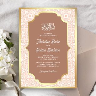 Invitation Mariage Musulman Motif Arabesque Or Caramel Bohème