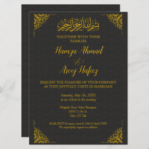 Invitation Mariage musulman musulman moderne Black & Gold