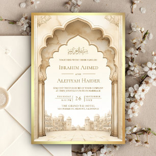 Invitation Mariage Musulman Palais Islamique Or Ivoire Rustiq