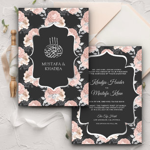 Invitation Mariage Musulman Roses Gris Rustique et Rose Blush