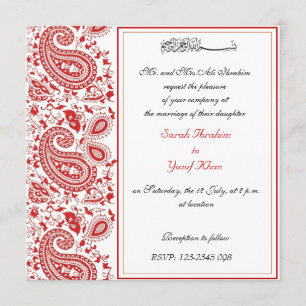 Invitation Mariage musulman rouge et blanc