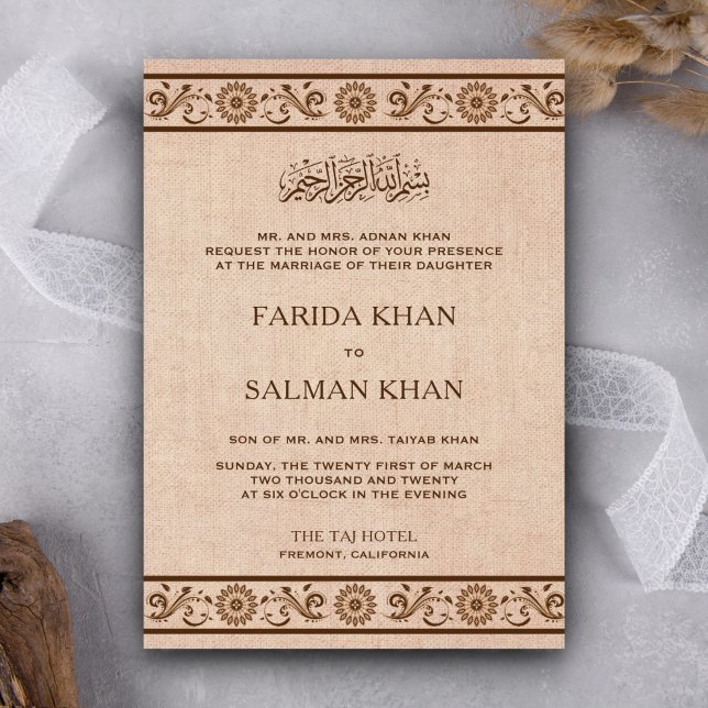 Invitation Mariage musulman  traditionnel des frontières flor (Créateur téléchargé)