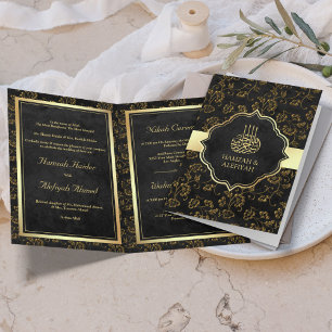 Invitation Mariage Musulman Vintage Rustique Noir Orné de Fil