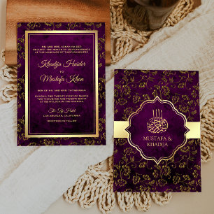Invitation Mariage Musulman Vintage Rustique Or Pourpre Filig