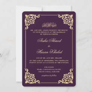 Invitation Mariage Musulman Violet Plum Baroque Victorien Or