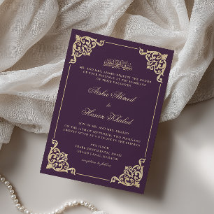 Invitation Mariage musulman violet plum doré baroque victorie