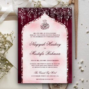 Invitation Mariage Musulman Voûte Rose Poudrée Burgundy Paill