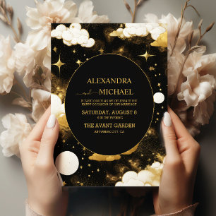 Invitation Mariage mystique Black Gold Sun Moon Stars