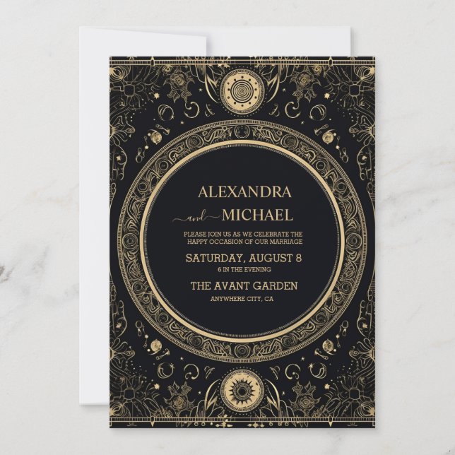 Invitation Mariage mystique céleste noir et or (Devant)