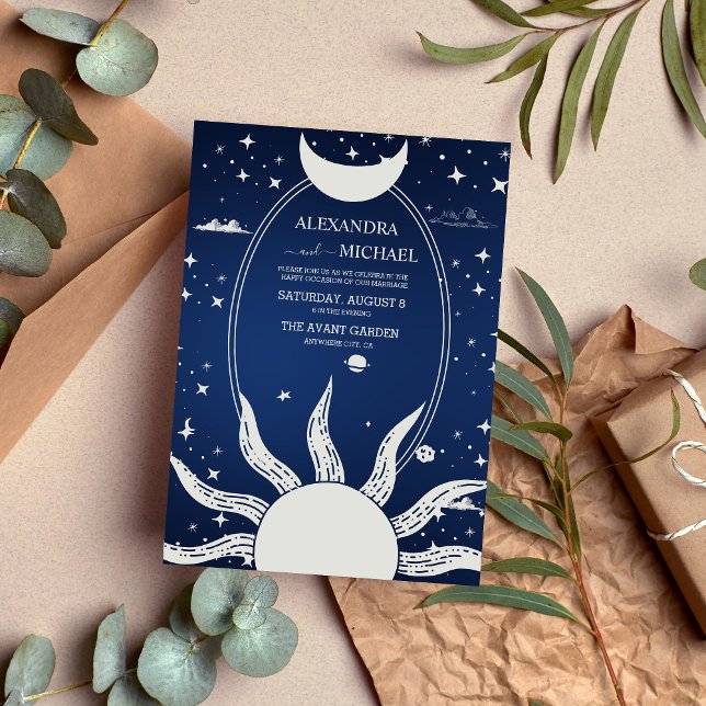 Invitation Mariage mystique de la Lune Bleue et Argent (Créateur téléchargé)
