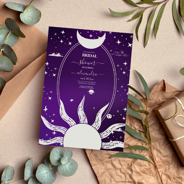 Invitation Mariage mystique de la lune de soleil violet et d' (Créateur téléchargé)