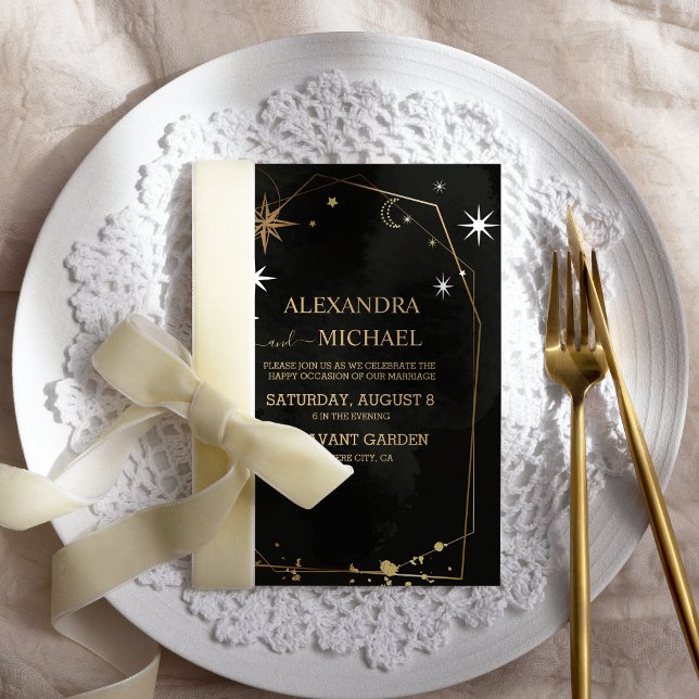 Invitation Mariage mystique de Tarot Noir et Or (Créateur téléchargé)