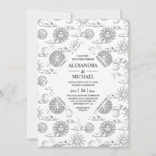 Invitation Mariage Mystique Noir et Blanc Céleste Étoiles