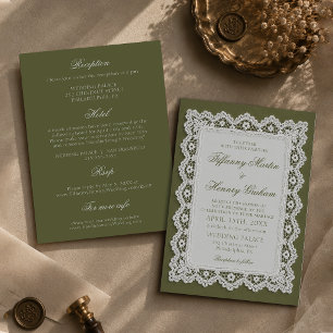 Invitation Mariage Nappe en Dentelle Olive Vieille Fortune