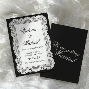 Invitation Mariage napperon noir blanc dentelle vintage