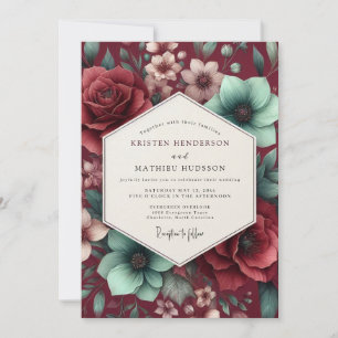 Invitation Mariage Nature Morte Burgundy Aqua