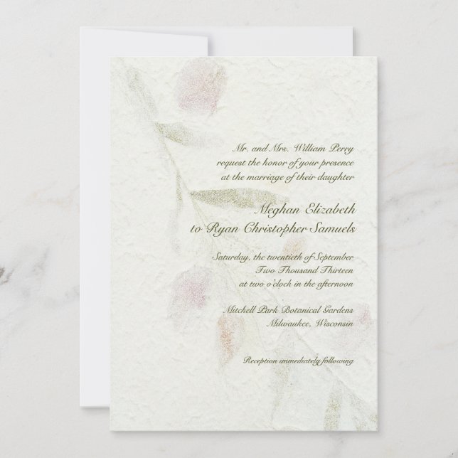 Invitation Mariage naturel botanique feuillu de jardin (Devant)