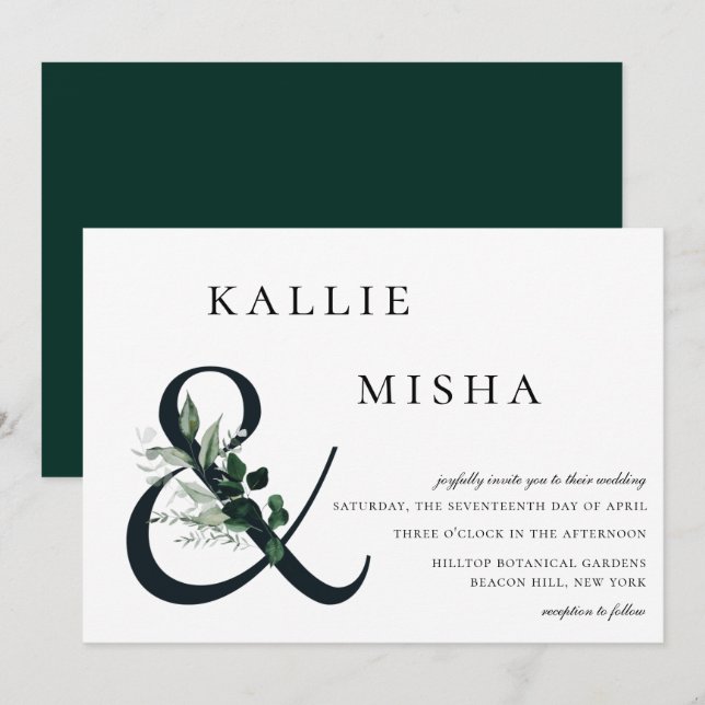 Invitation Mariage naturel de verdure botanique Ampersand (Devant / Derrière)