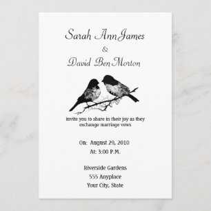 Invitation Mariage naturel des oiseaux floraux noirs et blanc