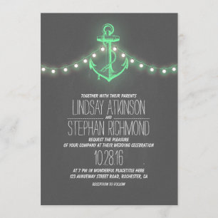 Invitation Mariage nautique à l'ancre verte à la menthe