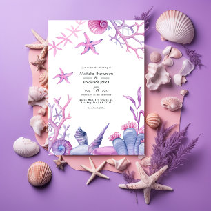 Invitation Mariage nautique à l'aquarelle sur la vie océaniqu