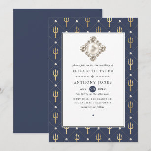 Invitation Mariage nautique bleu et or