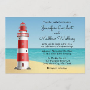 Invitation Mariage nautique bleu Lighthouse Beach