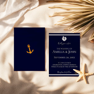 Invitation Mariage nautique bleu marine de la côte d'or