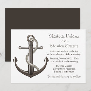 Invitation Mariage nautique Brown Navire Ancre Beach Sailor