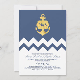 Invitation Mariage nautique de la Ancre d'or Chevron Gold Foi