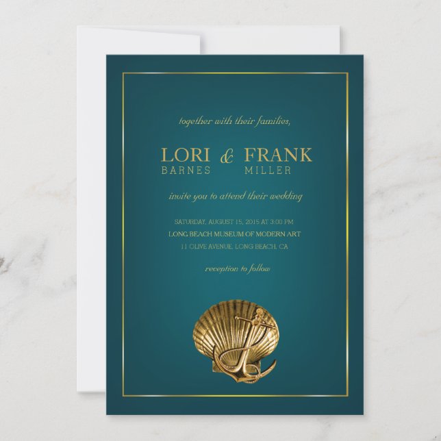 Invitation Mariage nautique de Seashell ancré| turquoise (Devant)