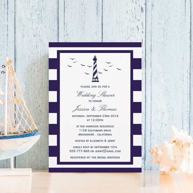 Invitation Mariage nautique du phare de la Marine et de la Bl (Créateur téléchargé)