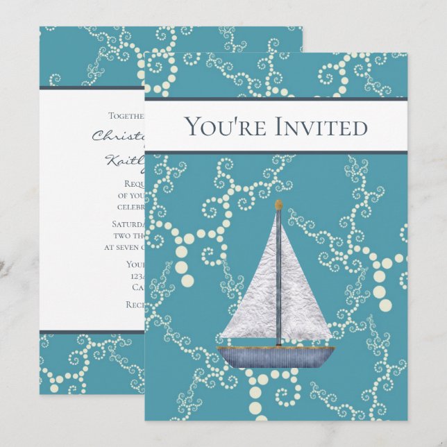 Invitation Mariage nautique et  d'eau (Devant / Derrière)