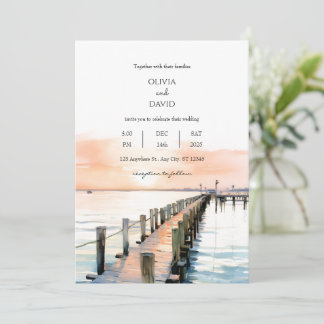 Invitation Mariage Nautique Plage Orange Sky Sunset Pier