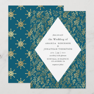 Invitation Mariage nautique Vintage turquoise et or