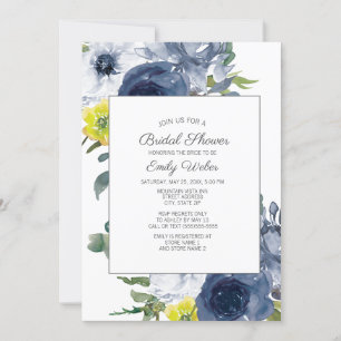 Invitation Mariage naval bleu jaune blanc floral Shower