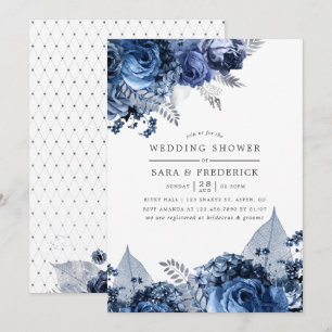 Invitation Mariage naval et blanc avec décoration en feuille 