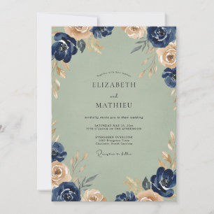 Invitation Mariage Navy Champagne Ranunculus Eucalyptus