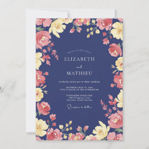 Invitation Mariage Navy Coral Petal