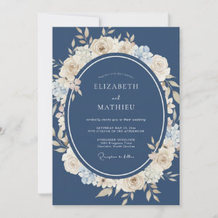 Invitation Mariage Navy Cream Blossom Flourish
